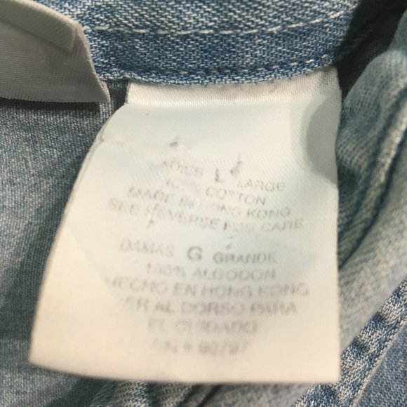 #56 Bobbie Brooks Denim Button-Up Shirt Women's L Short Sleeve Embellished Fall - Picture 8 of 9